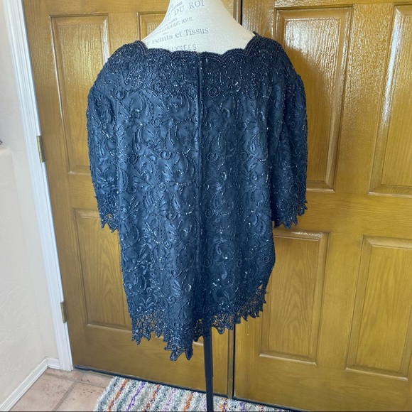 BRILLIANTE By J.A. Vintage Black Beaded Top Size 4X - Picture 6 of 8